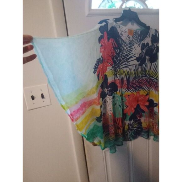 2X Ruby Rd Top Braziliant Sheer Tropical Floral Poncho & Navy Blue Tank Top NWT - Picture 3 of 8